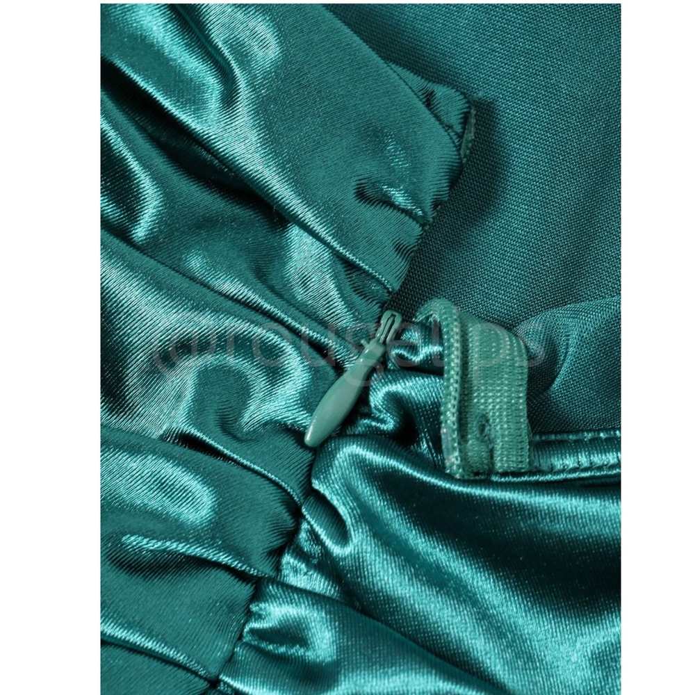 Green Deep V Neck Backless Ruched Long Gown Slip Sheath Dress - Picture 9 of 12